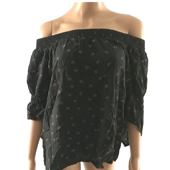 EXPRESS Women's Black/Pink Elastic‎ Cold Shoulder Flared Half Sleeve Blouse Sz S - Picture 1 of 9